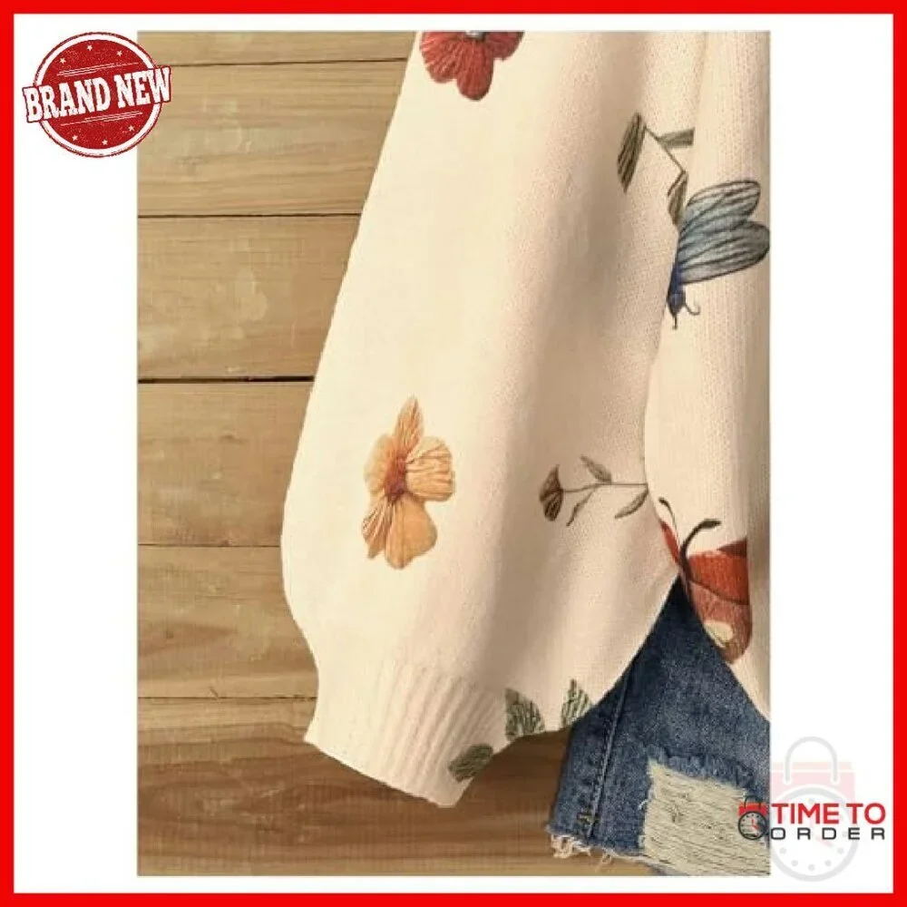 Plus Size Chunky Knit Bow Cardigan Sweater Tie Front Floral Open Front